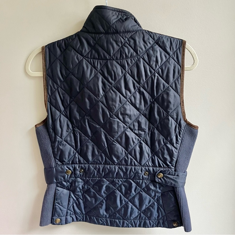 Ralph Lauren | Navy Blue Quilted Puff Vest Suede Shoulder Cap Embroidered Crest - Picture 2 of 5